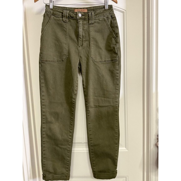Judy Blue Pants - Judy Blue 5/27 Olive Green High Rise Utility Slim Cuffed Stretch Jeans Military